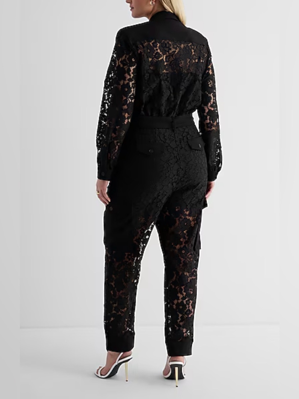 Express Lace Button Front Cargo Straight Leg Jumpsuit Size XS - Picture 2 of 14